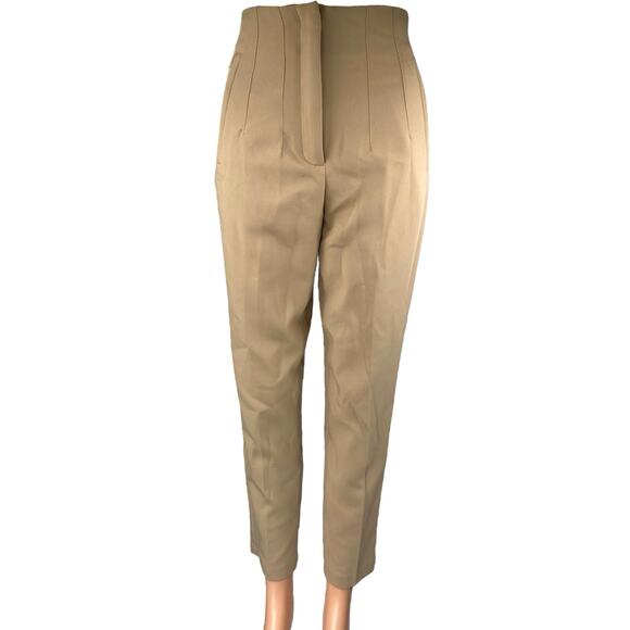 Zara Beige Tan High Waisted Pleated Tapered Skinny Chino Khaki Trousers Pants XS - Picture 1 of 4